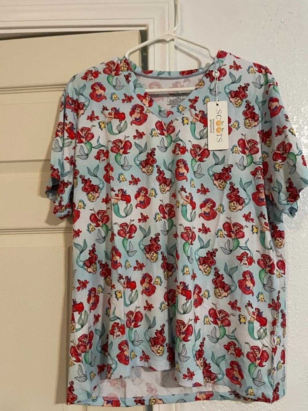 Kids Little Mermaid Short Sleeve Ariel Pajama Set Light Blue with Red Accents